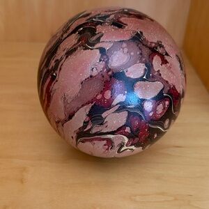 Hand-Painted Marble Art Sphere in Pink and Black